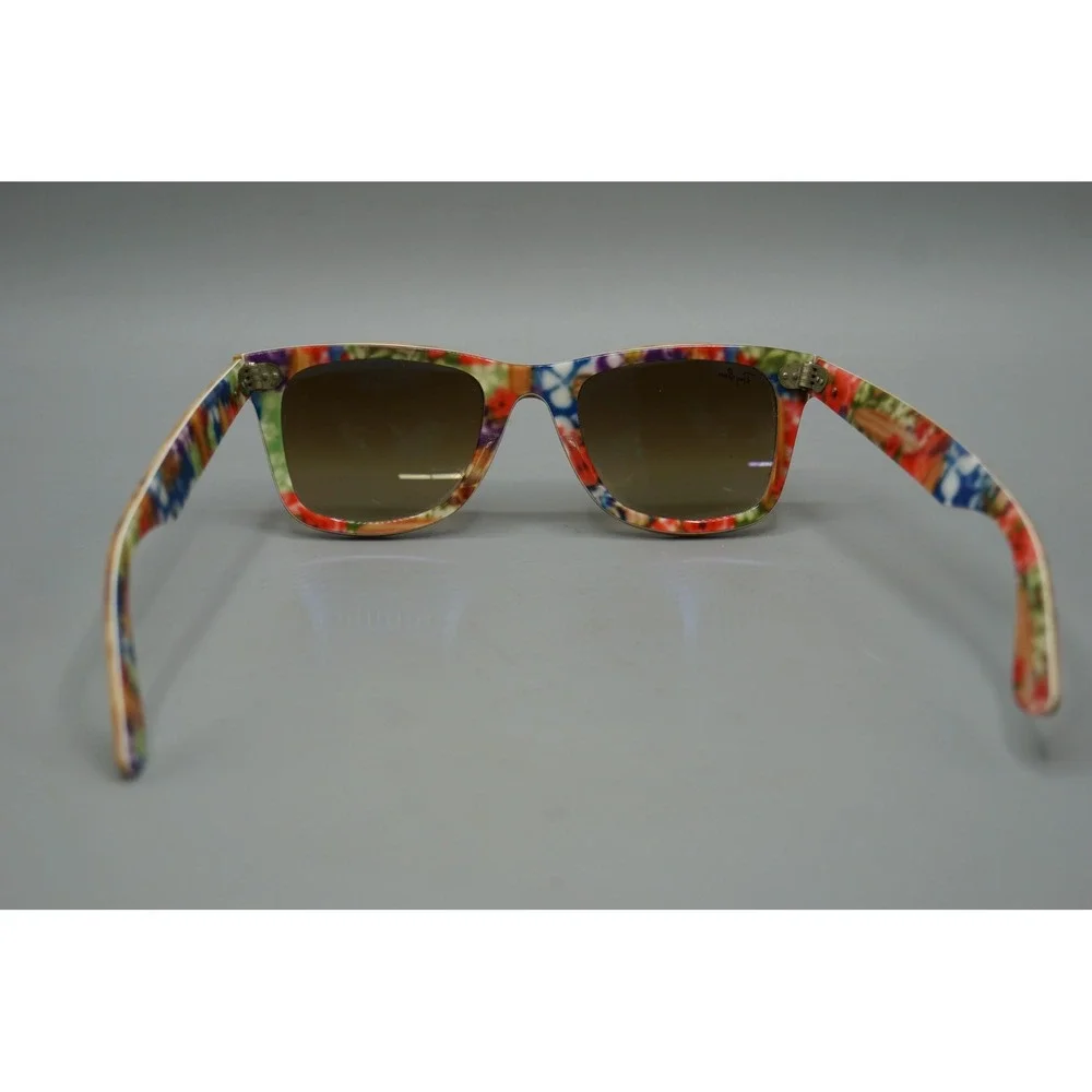Ray-Ban Wayfarer RB2140 1139/85 Wood Grain Floral Print Sunglasses Brown Tan